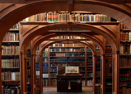 an indoor archway with lots of books around it